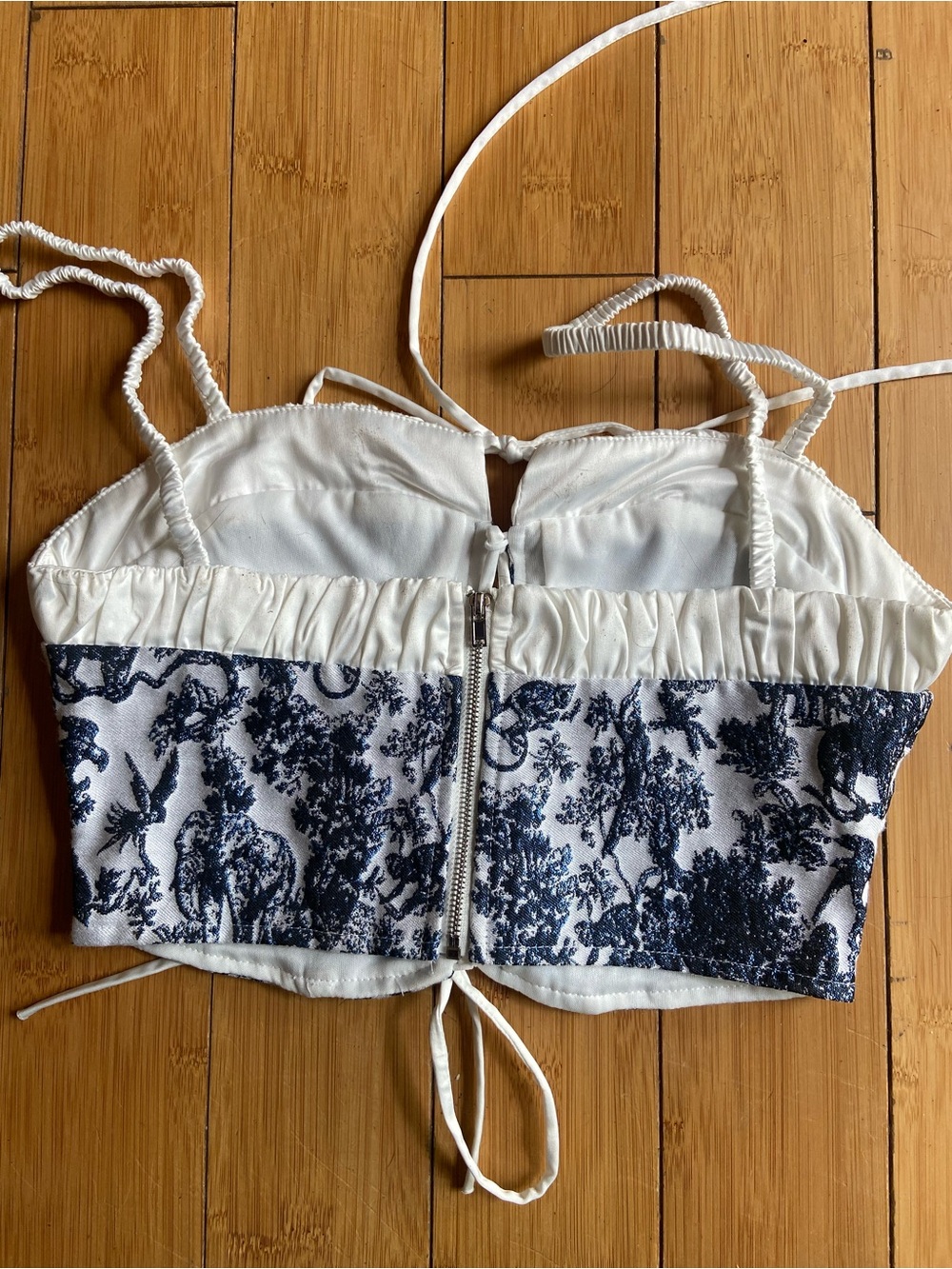 Blue & White Lace-Up Bustier Crop Top - Picture 2 of 3